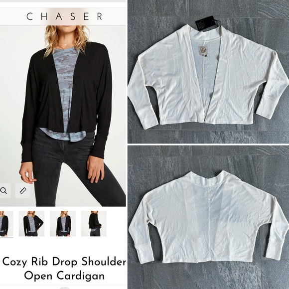 NWT Chaser Cozy Rib Drop Shoulder Cropped Open Cardigan in Ceramic (Ivory) Small - Picture 1 of 13